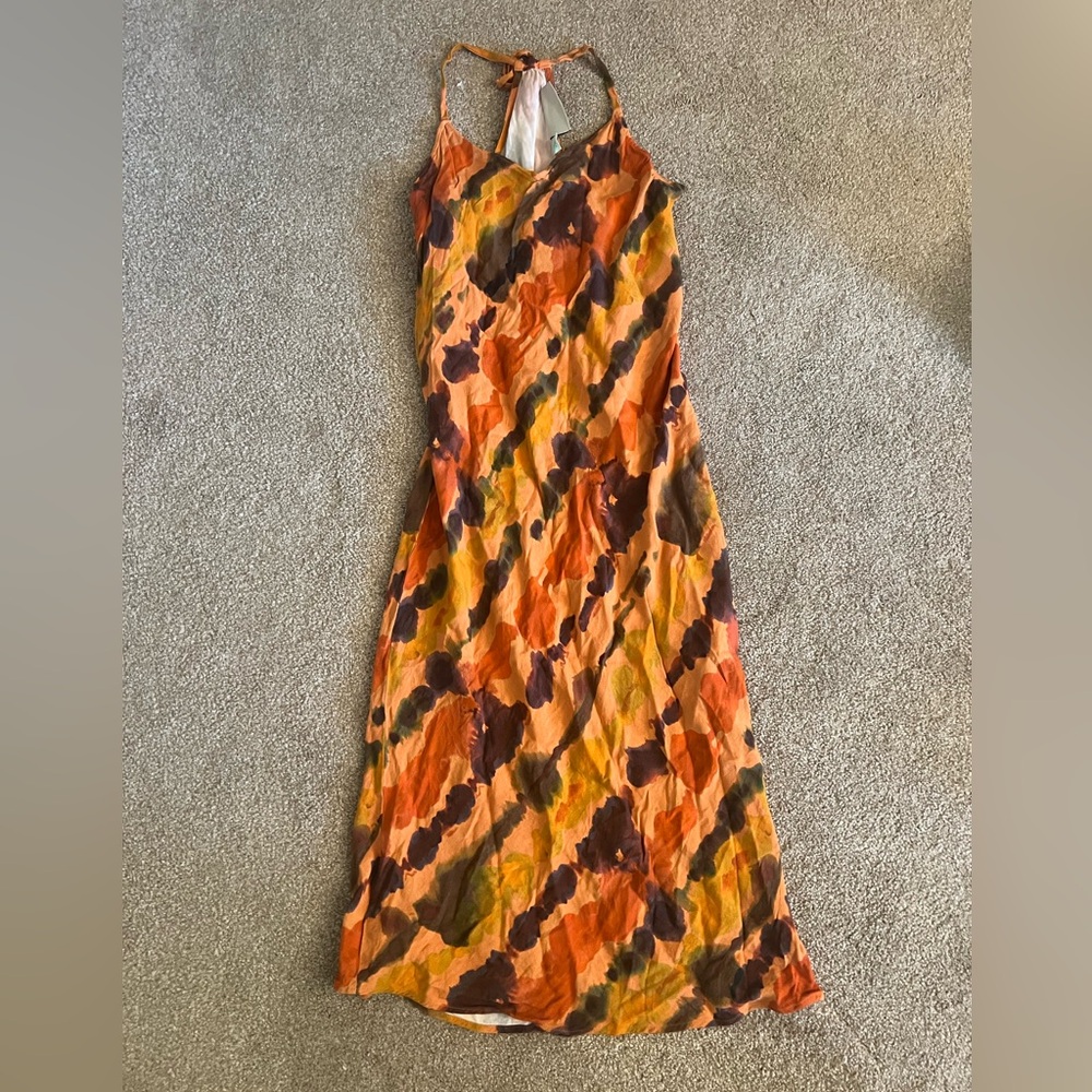 Anthropologie Orange and Yellow One Shoulder Maxi Sundress
